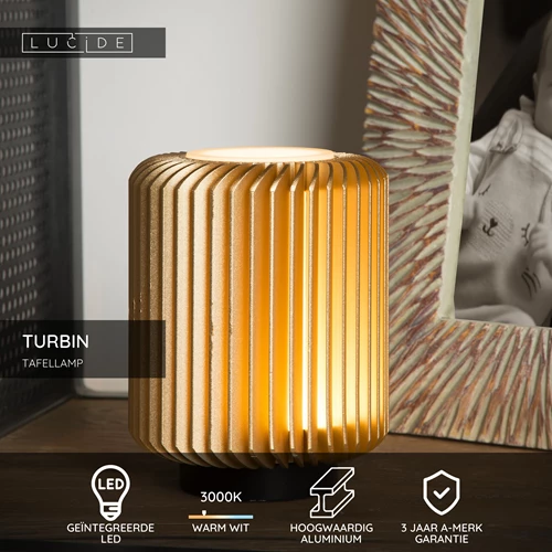 Lucide TURBIN - Tafellamp - Ø 10,6 cm - LED - 1x5W 3000K - Mat Goud / Messing - USP